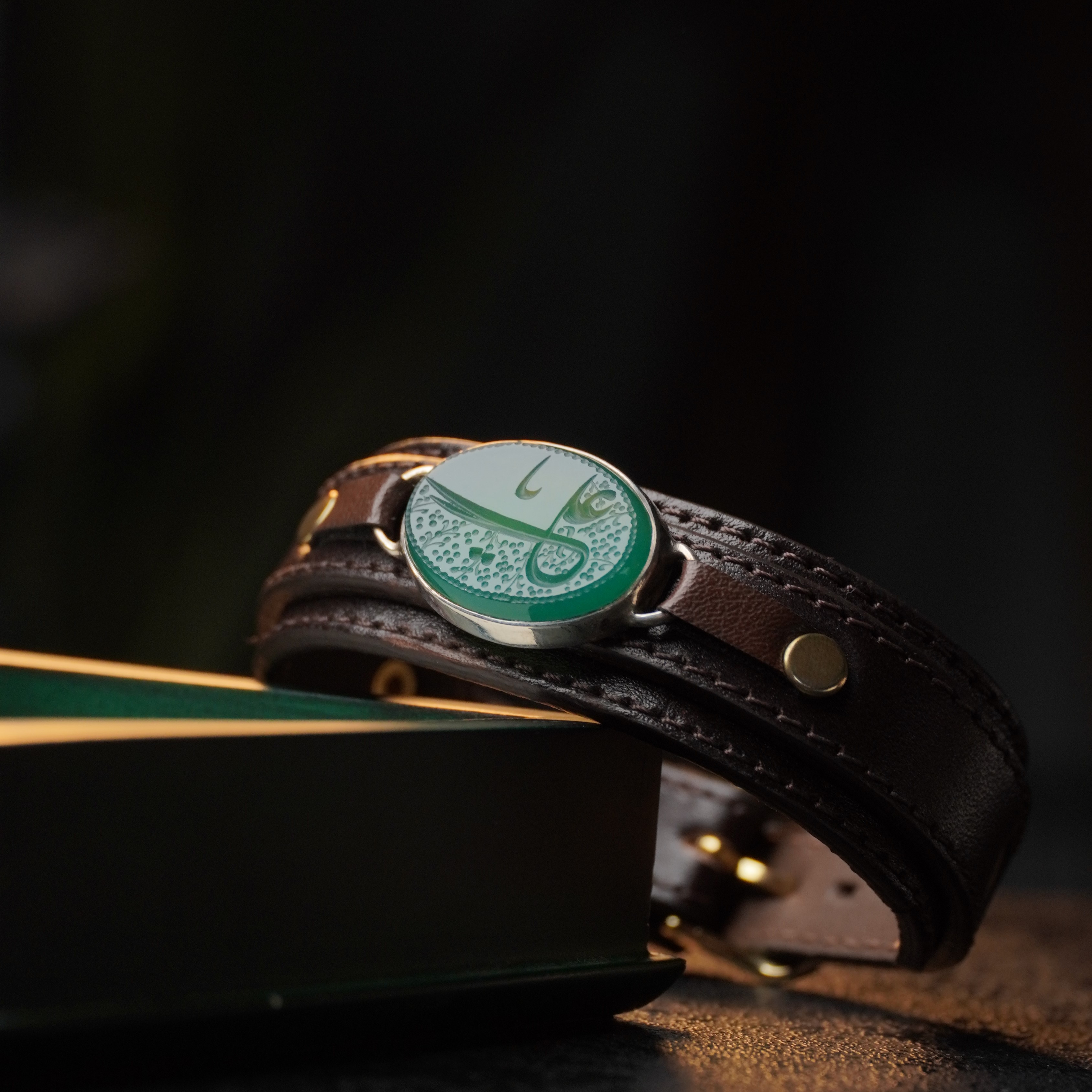 دستبند مردانه عقیق سبز کد 1291