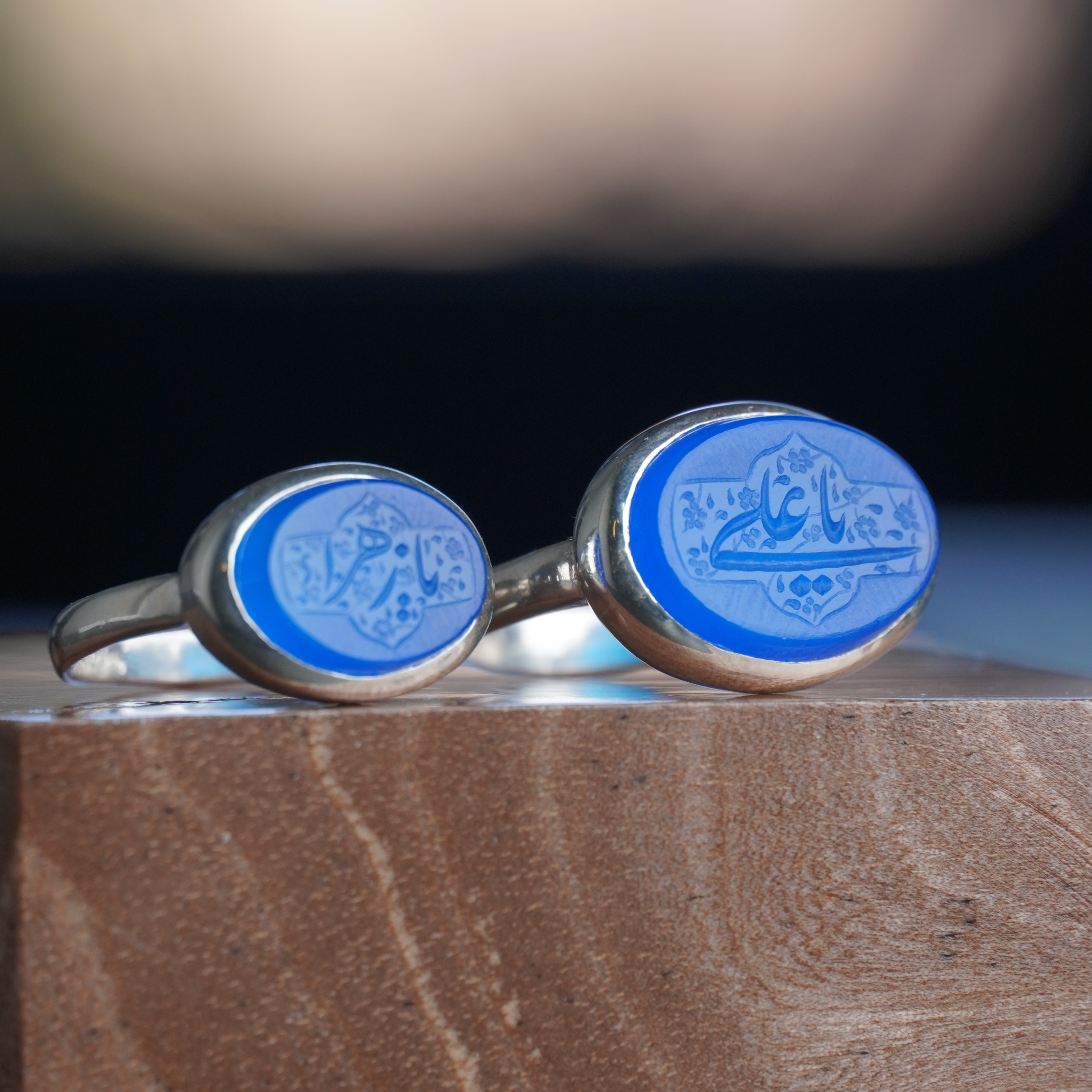 انگشتر ست زنانه و مردانه عقیق آبی کد 1263