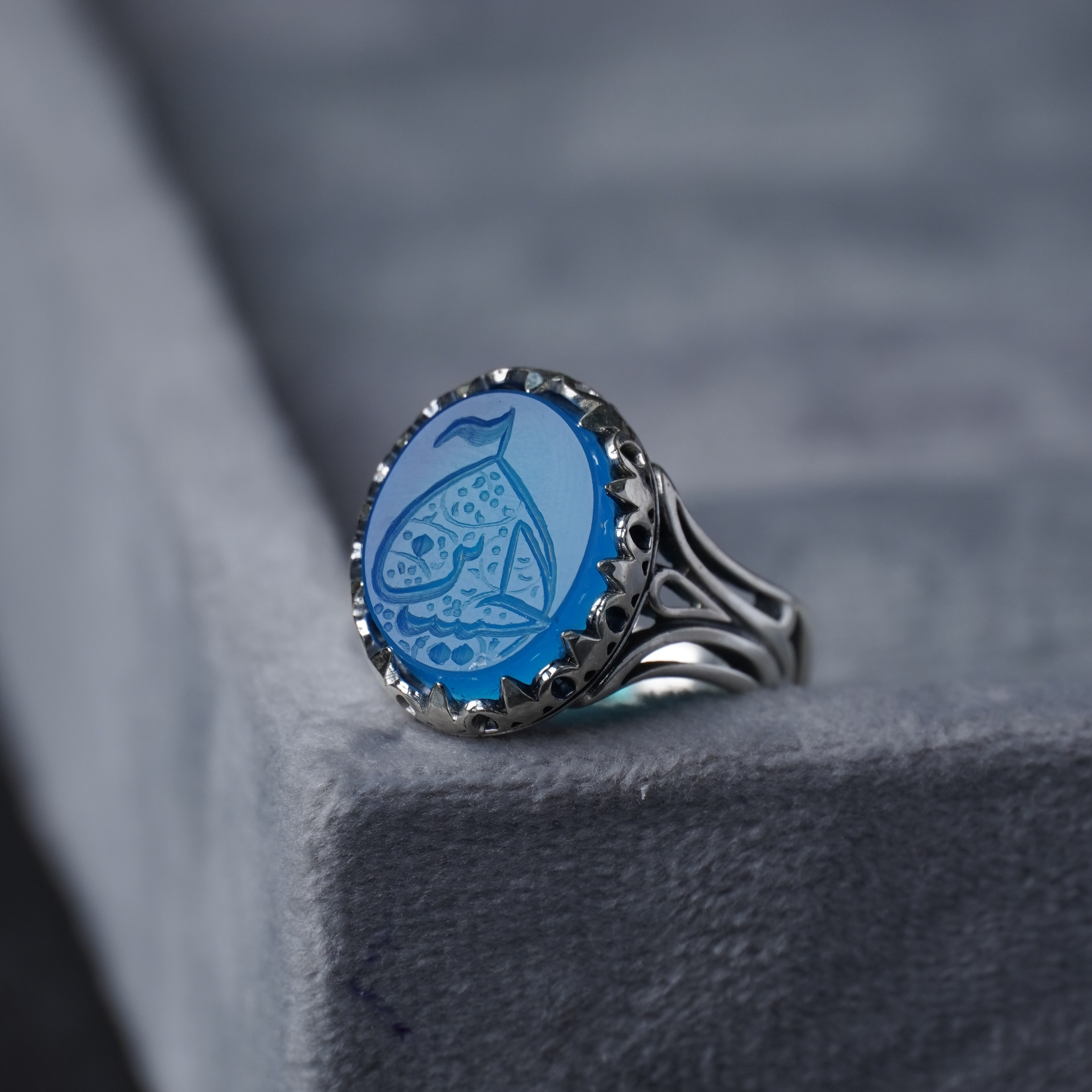 انگشتر مردانه عقیق آبی کد 1338