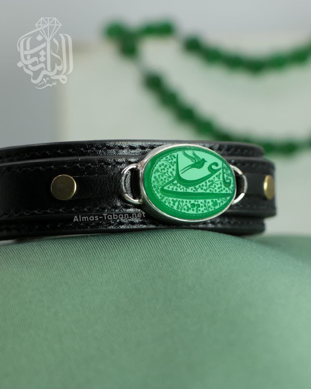 دستبند مردانه عقیق سبز کد 2848