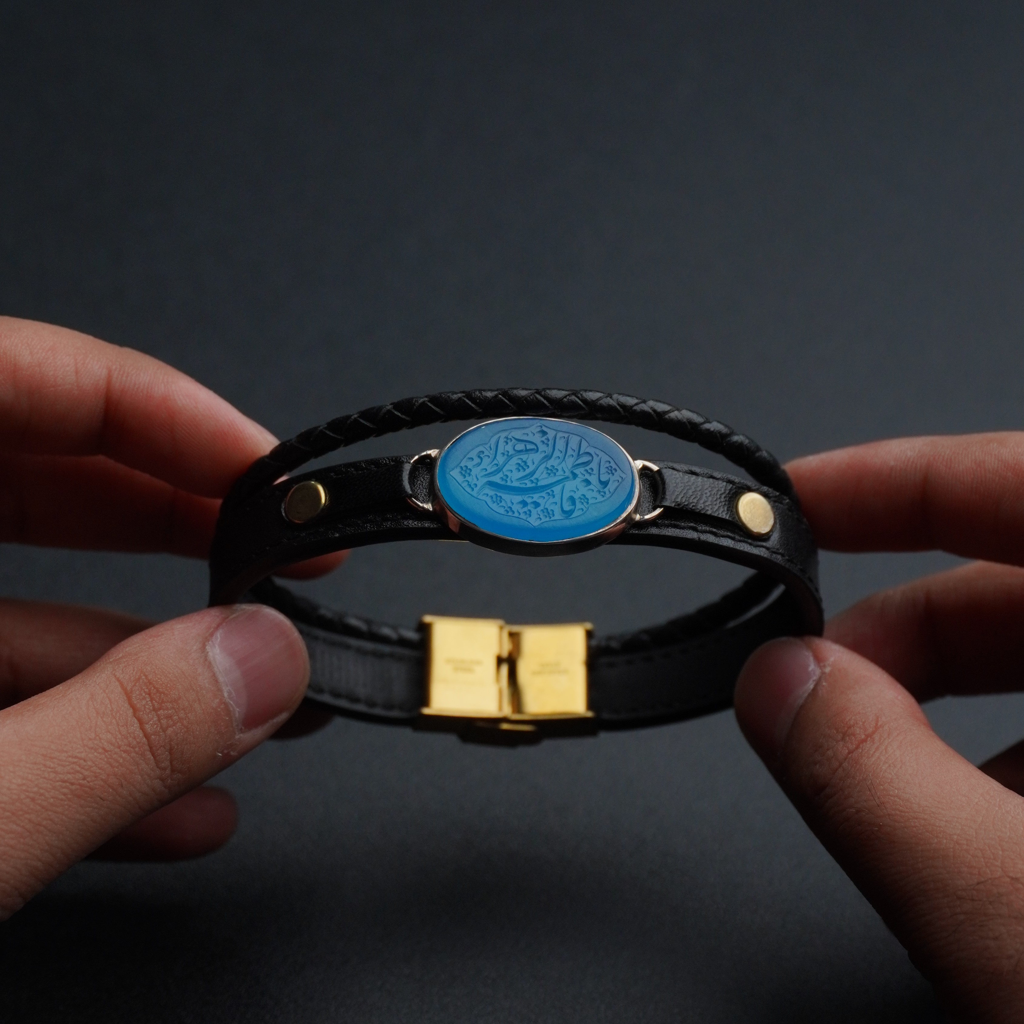 دستبند مردانه عقیق آبی کد 1319