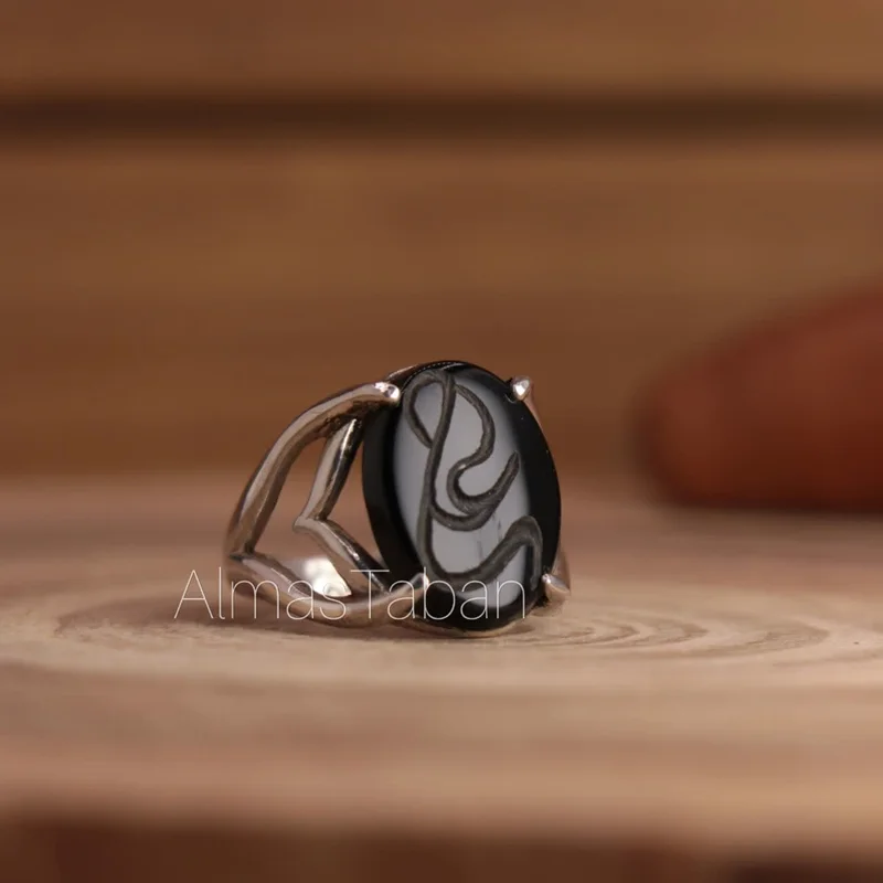 انگشتر زنانه عقیق مشکی کد 675