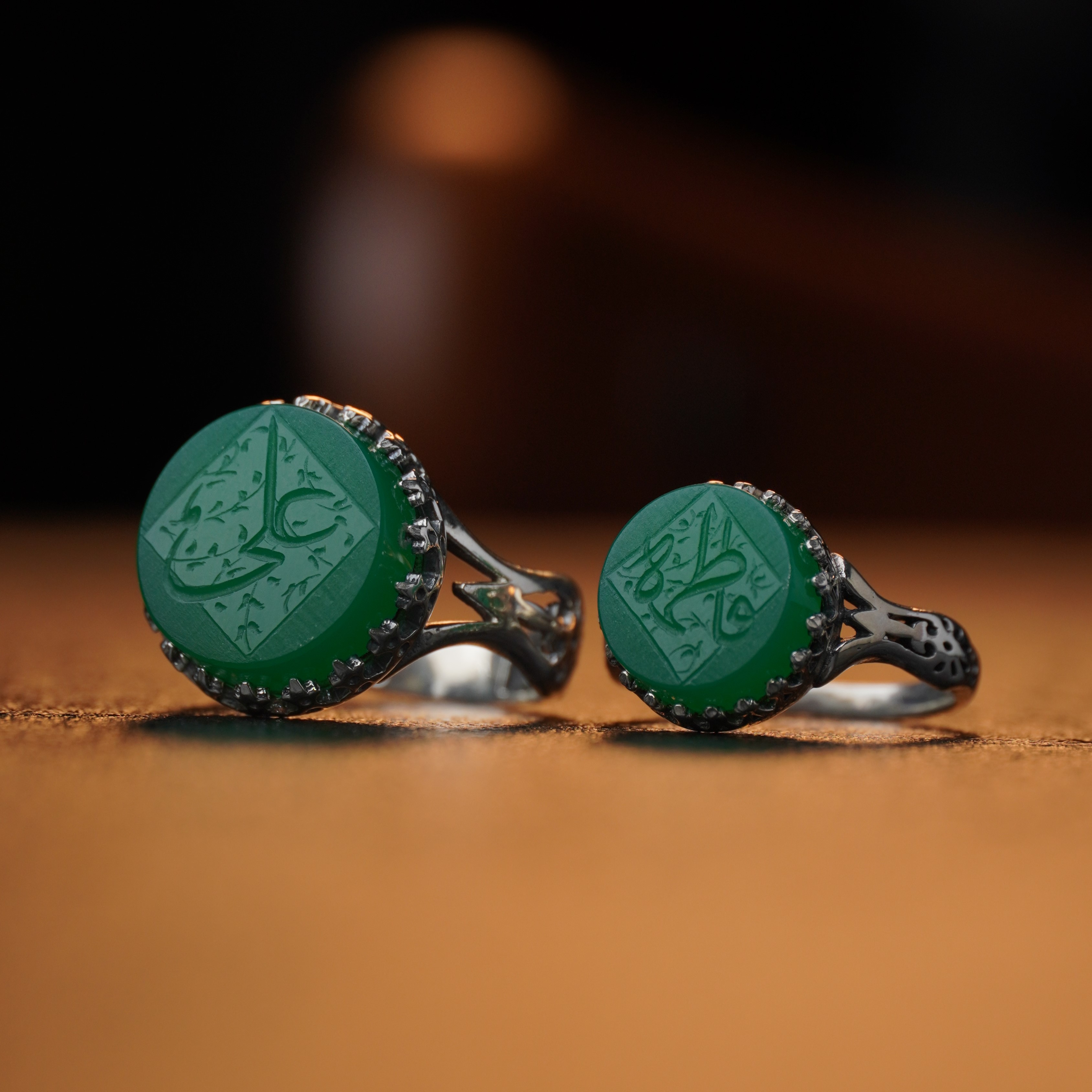 انگشتر ست زنانه و مردانه عقیق سبز کد 1312