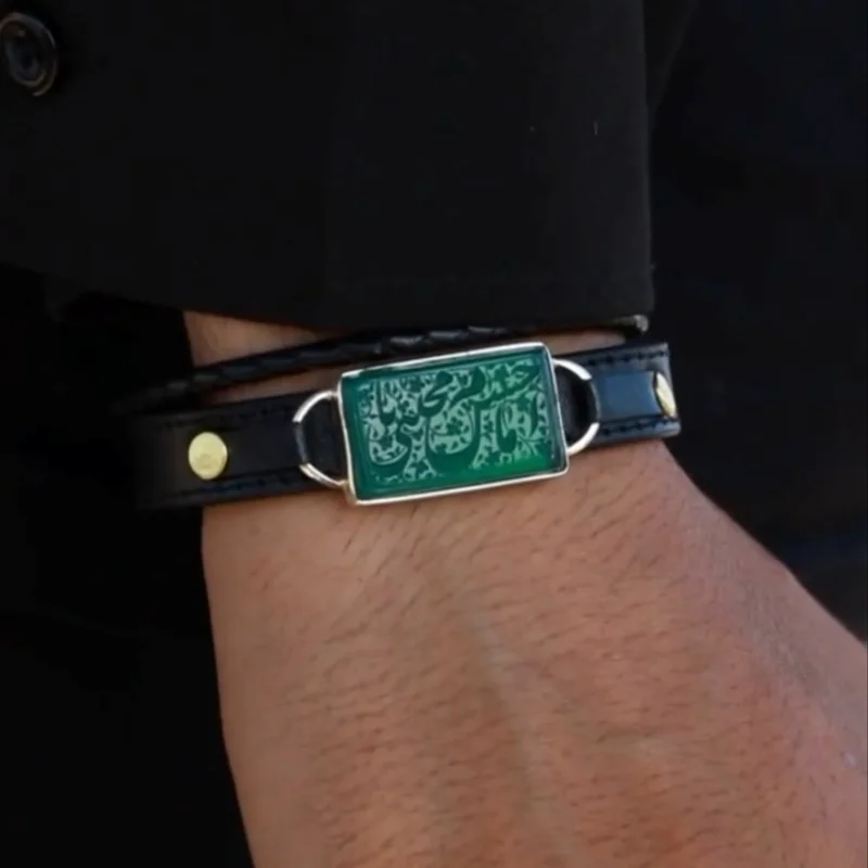 دستبند مردانه عقیق سبز کد 1036