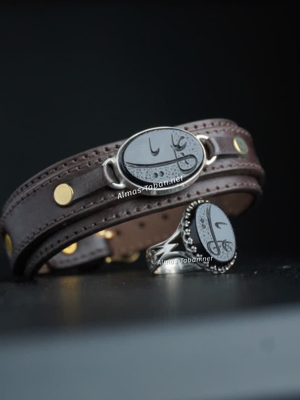 ست انگشتر و دستبند عقیق مشکی کد 2901