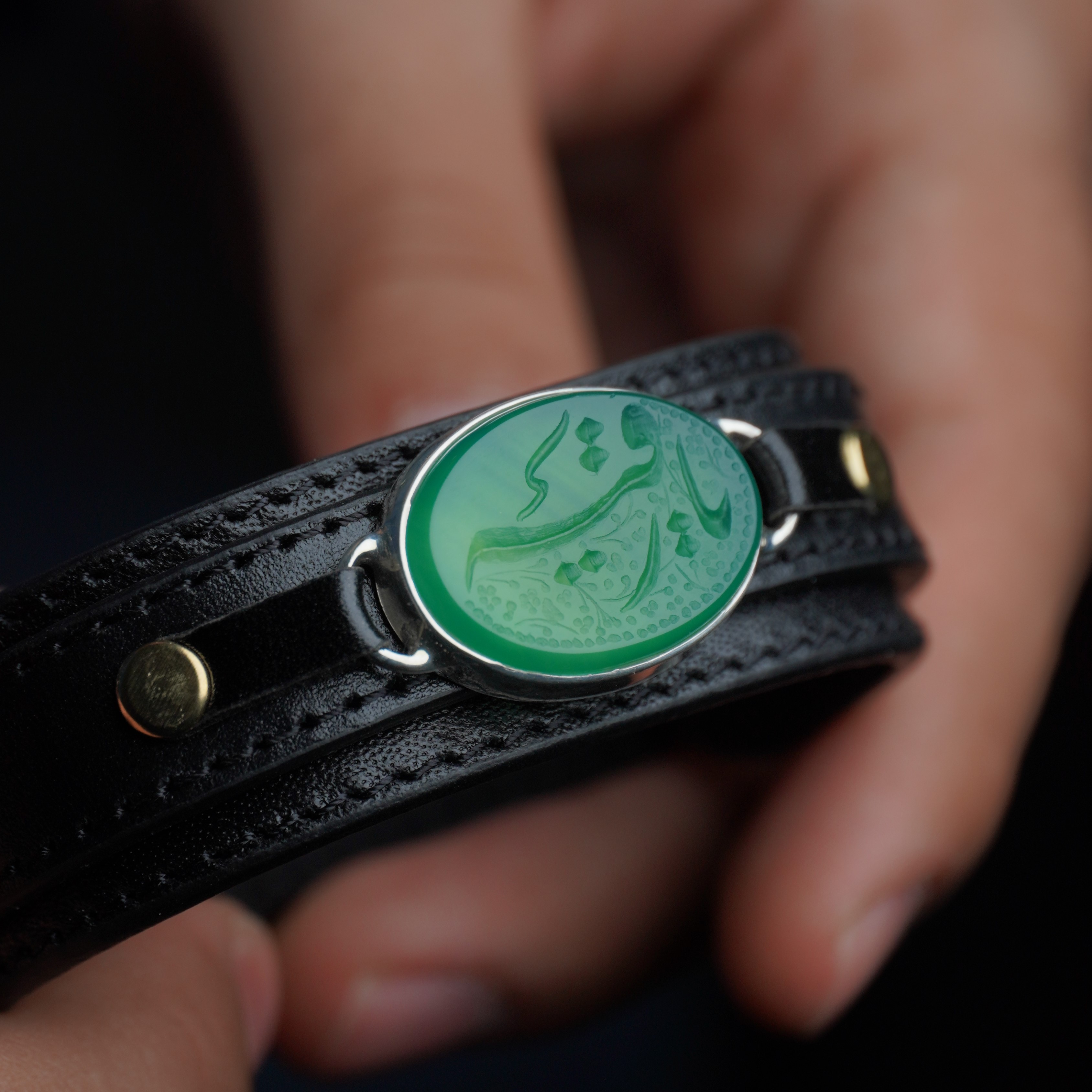 دستبند مردانه عقیق سبز کد 1274